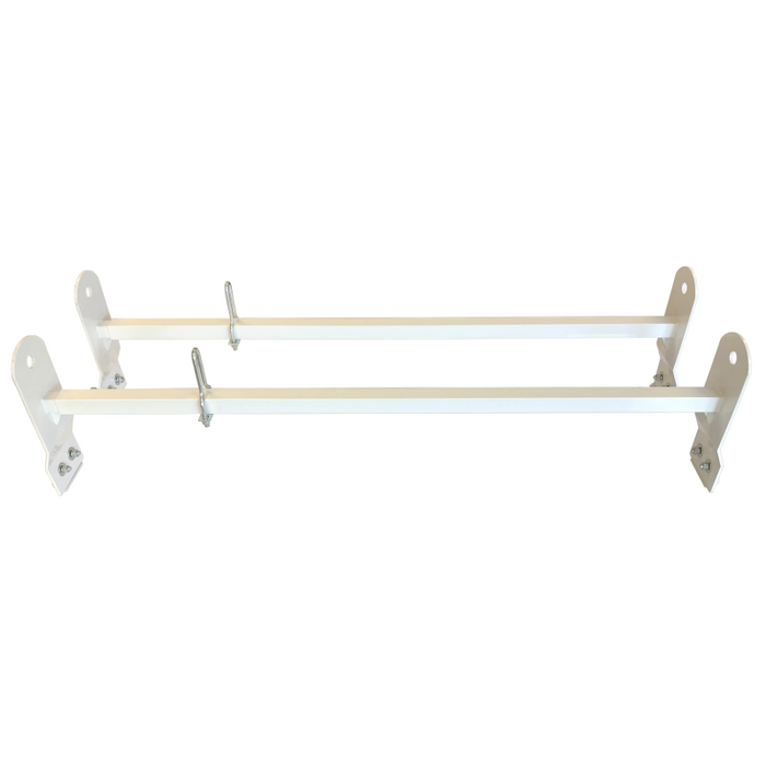 TrailFX Universal 2 Bar Van Ladder Rack W/Gutters 600 LB Capacity 53" To 63" Adjustable Length White Steel Model FCLR004W