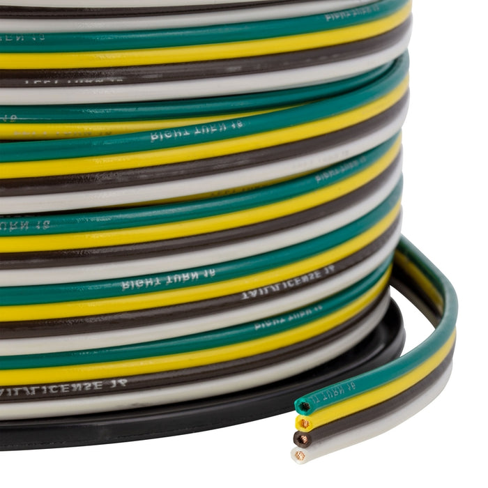 CURT Automotive Primary Wire, 4-Bond White, Brown, Yellow, Green 250-Foot Trailer Wiring Spool, 4-Way Flat, 60-Volt, 16-Gauge Model 57032