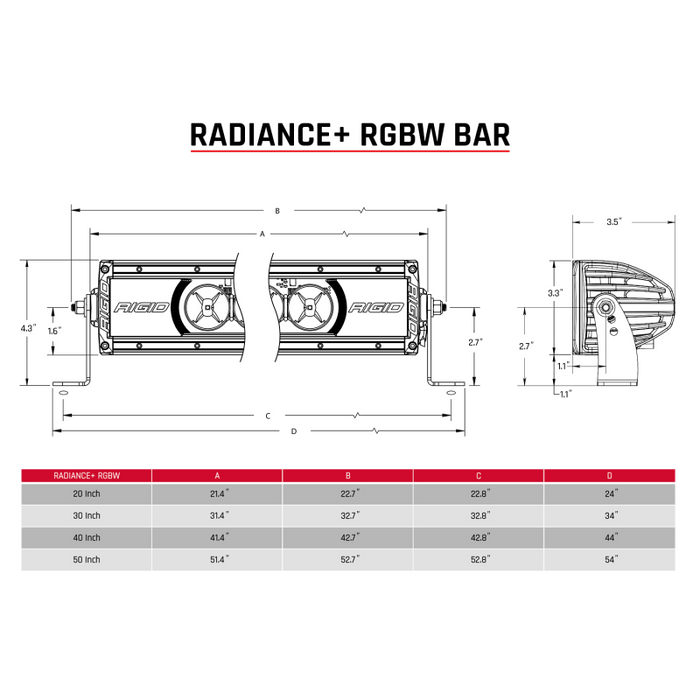 Rigid Industries Radiance+ 20 Inch RGBW Light Bar Model 220053