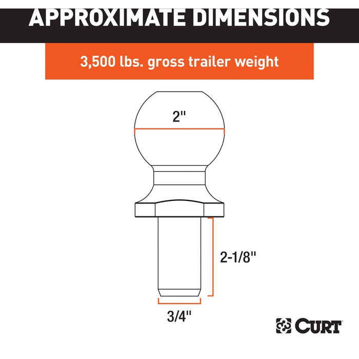 CURT Stainless Steel Trailer Hitch Ball, 3,500 lbs, 2-Inch Diameter, 3/4 x 2-1/8-Inch Shank Model 40082