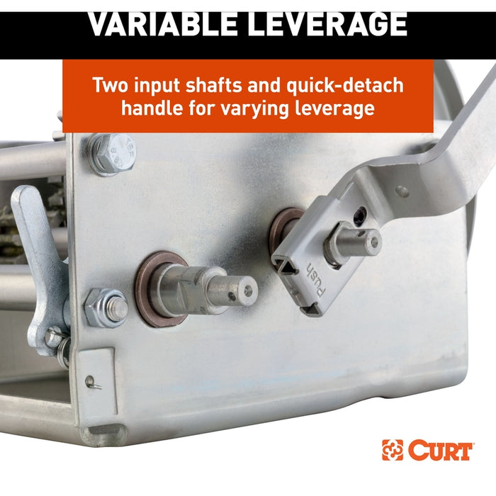 CURT Hand-Crank 2-Speed Winch, 3,800 lbs, 5.1:1 High, 15.8:1 Low Gear Ratio, 9.6" Handle Model 29538