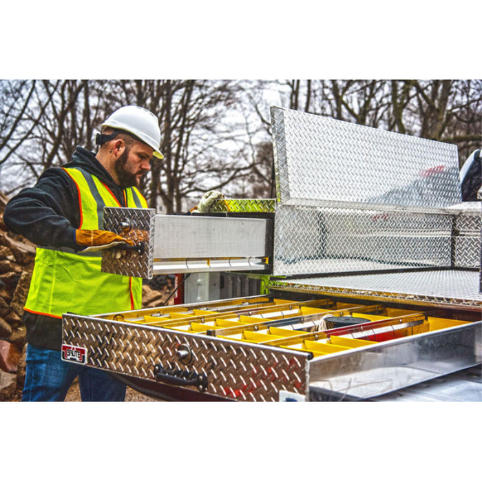 Brute 70" Side Mount Tool Box Bright Aluminum W/ Rear Bedsafe Roller Drawer Drivers Side Model RB7670D