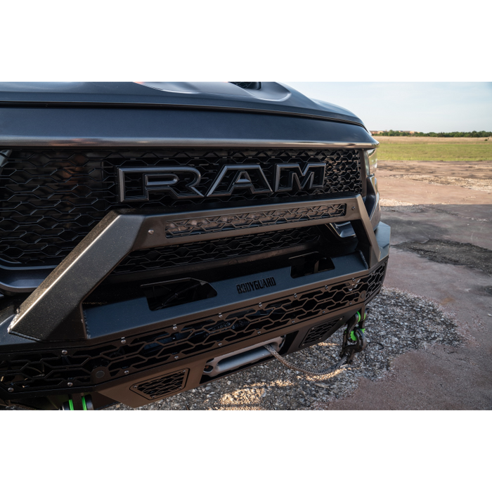 Bodyguard Freedom Front Baja Winch Mount Sensor Cutouts W/O Mesh Grille With Camera Harness & Pod Texture Black Powder Coat Model LBR21LYTNB