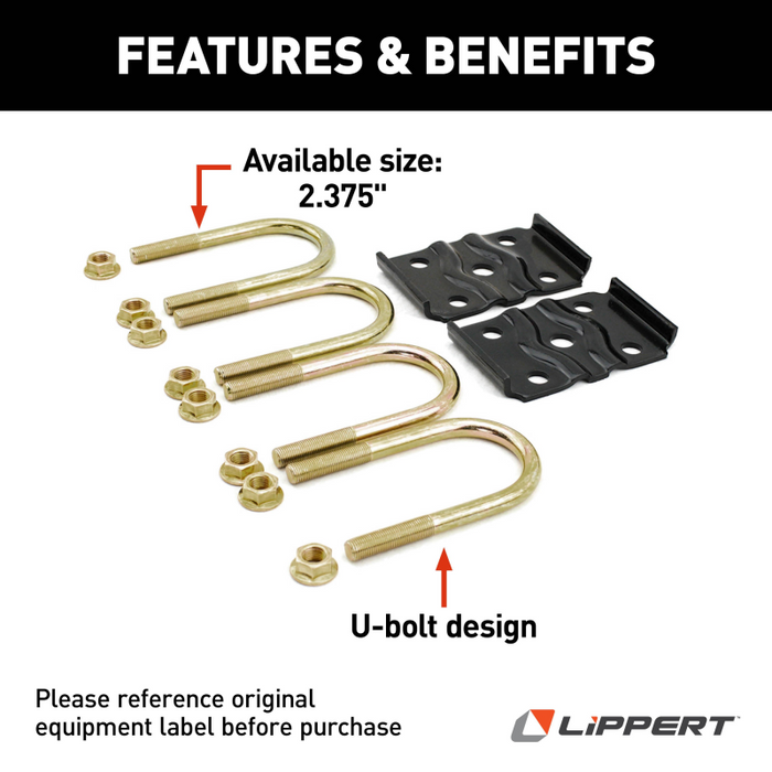 CURT 297427 Trailer Axle U-Bolt Mounting Kit, 3,500-lb. Axles, 2-3/8" Axle Tube, 1/2"-20 Thread Size, 5-1/8" Length Model 297427