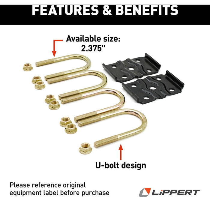 CURT 297427 Trailer Axle U-Bolt Mounting Kit, 3,500-lb. Axles, 2-3/8" Axle Tube, 1/2"-20 Thread Size, 5-1/8" Length Model 297427