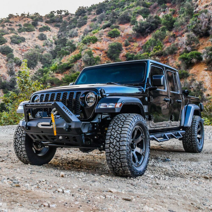 Westin WJ2 Stubby Front Bumper With LED Light Bar Mount Textured Black Steel Model 59-80085