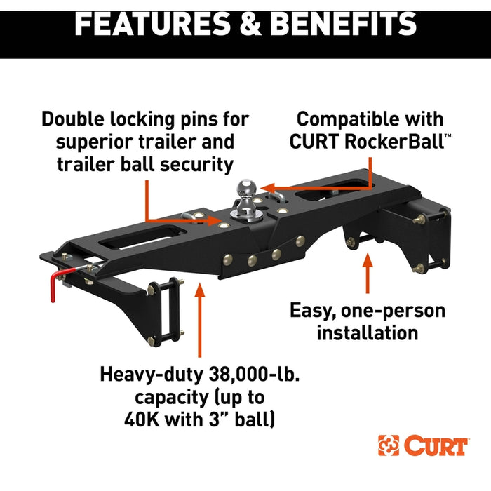 CURT PowerHaul Double Lock Gooseneck Hitch, Fits Select Chevrolet Silverado 2500 HD, 3500 HD, GMC Sierra 2500 HD, 3500 HD Model 60704