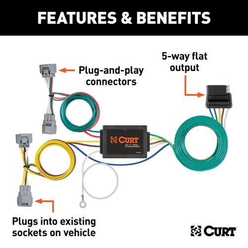 CURT Vehicle-Side Custom 5-Wire Trailer Wiring Harness, Fits Select Toyota Tacoma, Hilux, T-100 Pickup Model 56513
