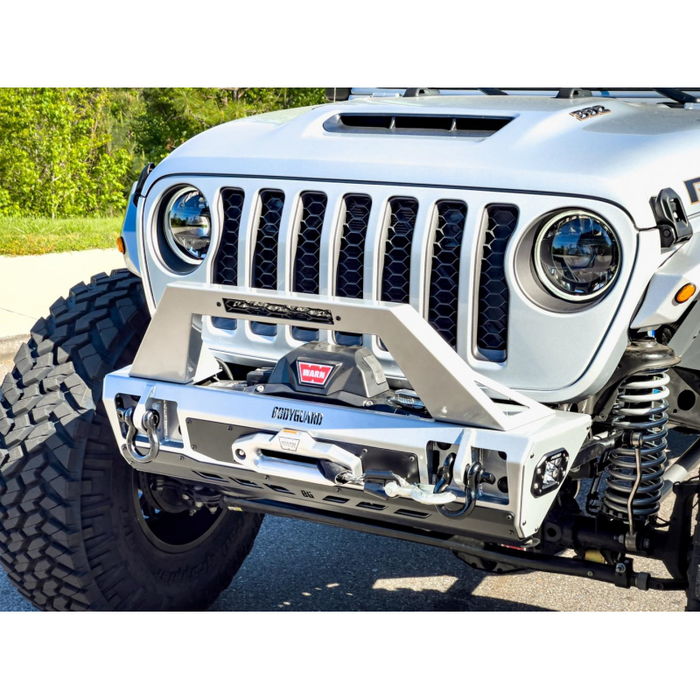 Bodyguard JL Front Bumper Stubby With Push Bar End Cap Light Cutouts No Camera Harness Or Pod Texture Black Powder Coat Model 47077TNN