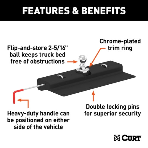 CURT Double Lock Gooseneck Hitch with 2-5/16-Inch Flip-and-Store Ball, 30,000 lbs Model 60620