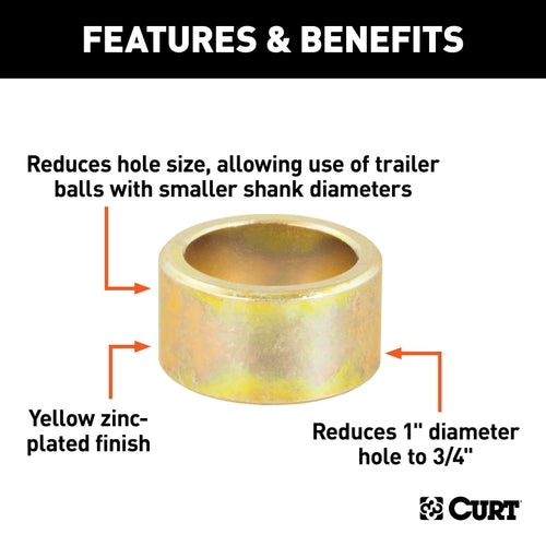 CURT Trailer Hitch Ball Hole Reducer Bushing, Reduces 1-Inch Diameter to 3/4-Inch Stem Model 21100