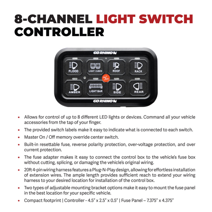 Go Rhino RGB/Bluetooth 8-Channel Light Switch Controller with RF Control Model 758CHSCRRF