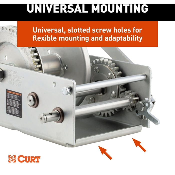 CURT Hand-Crank 2-Speed Winch, 3,800 lbs, 5.1:1 High, 15.8:1 Low Gear Ratio, 9.6" Handle Model 29538