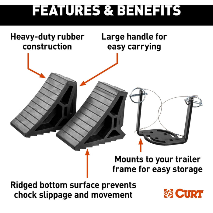 CURT HD Wheel Chocks 2-Pack with Mounting Bracket Model 22802