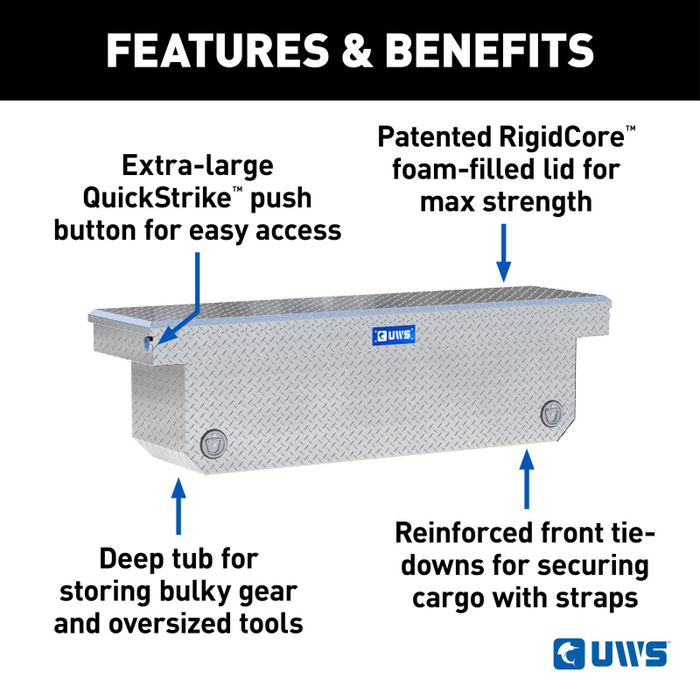 UWS  72" Bright Aluminum Deep Angled Push Button Crossover Truck Tool Box Model TBSD-72-A-PB