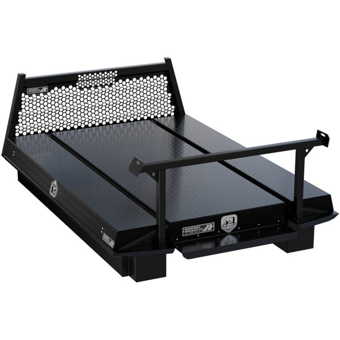 Highway Products Pickup Pack, w/ Black Diamond Plate Lid, w/ Black Smooth Aluminum Base, w/ Mesh Headache Rack, w/ Ladder Rack Model 39215BFML