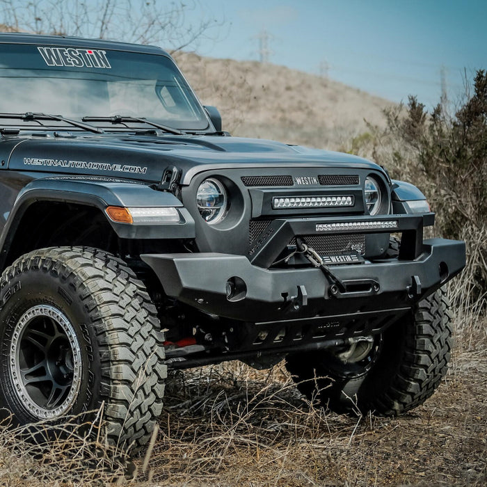 Westin WJ2 Full Width Front Bumper With LED Light Bar Mount Textured Black Steel Model 59-80125