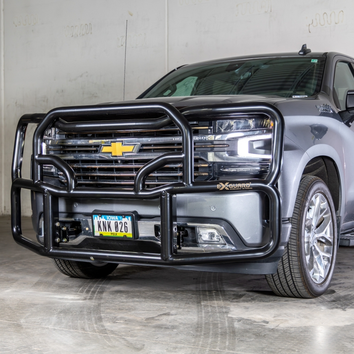 Ex-Guard Kit Extreme-Duty Full-Height Coverage Black Grille Guard Kit w/ Mounting Bracket and Winch Box with Recovery Point Model HX-50BG3-GM1519-MB-19HX-GM15-WB