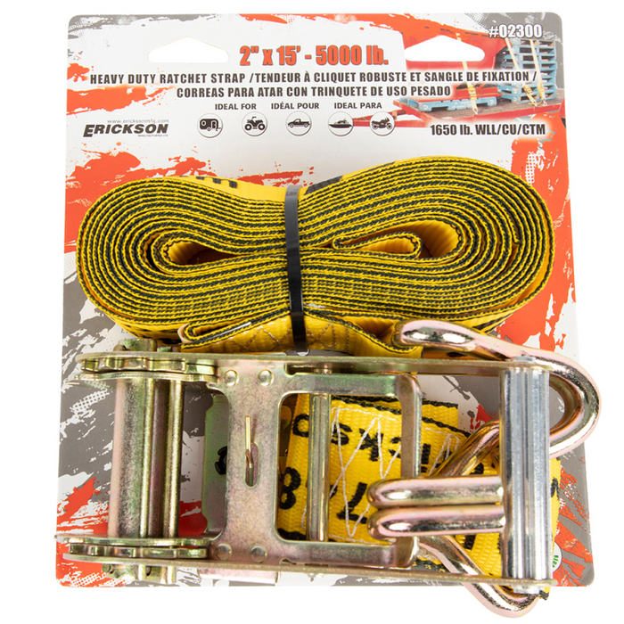 Erickson Manufacturing 2 In x 15Ft 5000 Lb Ratchet Strap Bulk Yellow Model 52300