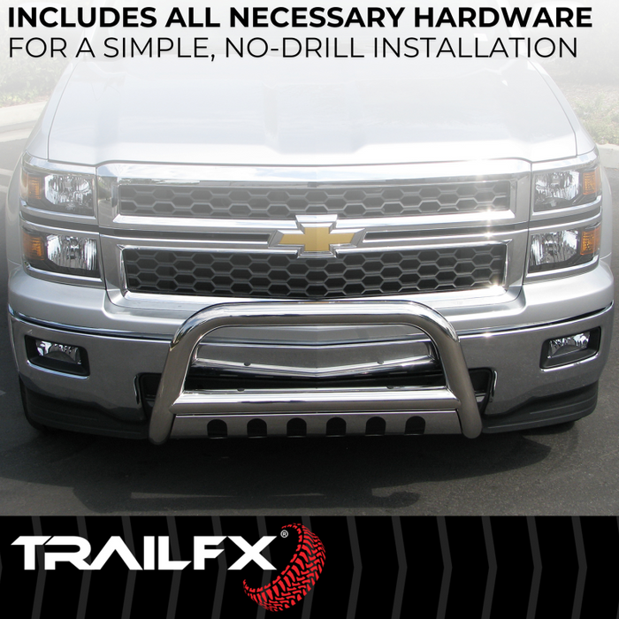 TrailFX 3" Round Bull Bar w/ Skid Plate w/ Light Option Polished Stainless Steel Model B0045S