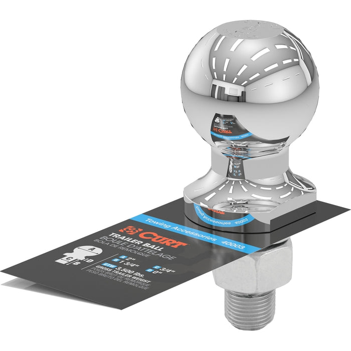 CURT Chrome Trailer Hitch Ball, 3,500 lbs, 2-Inch Diameter, 3/4 x 1-3/4-Inch Shank Model 40003