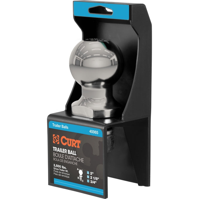 CURT Stainless Steel Trailer Hitch Ball, 3,500 lbs, 2-Inch Diameter, 3/4 x 2-1/8-Inch Shank Model 40082