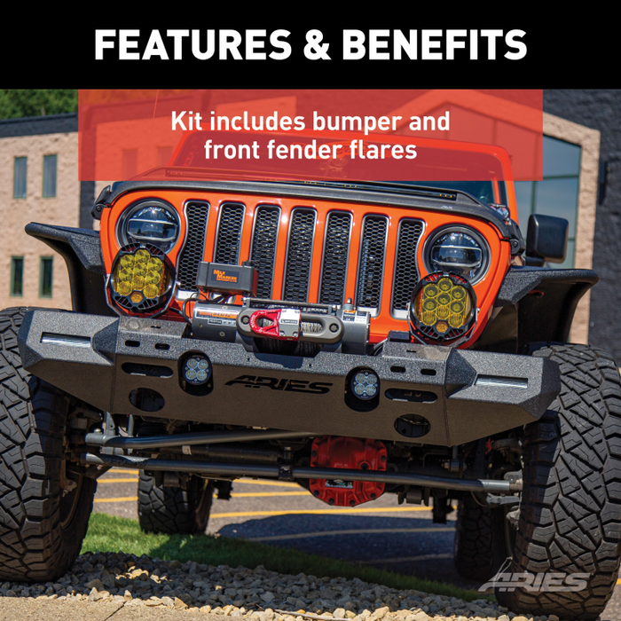 ARIES TrailChaser Jeep Wrangler JL Aluminum Front Bumper with Fender Flares (Option 7) Model 2082077
