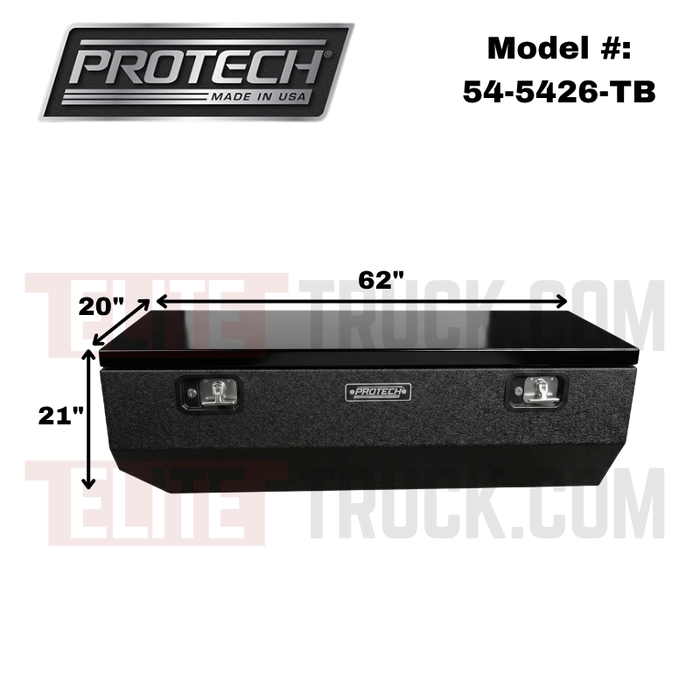 Protech Chest Tool Box - 21X20X62, 20+ Chevy HD 6.5+ Bed, Smooth Lid- Textured Black Includes Tray Model 54-5426-TB
