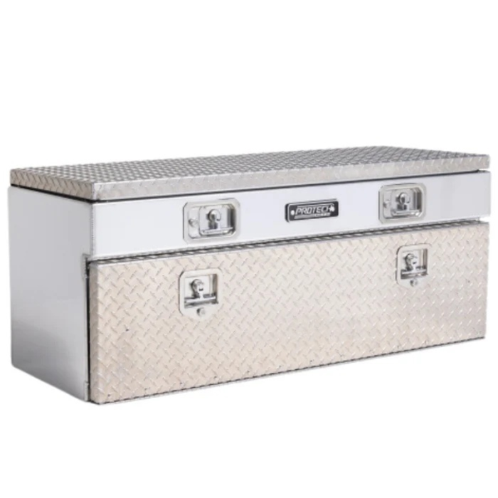 Protech Flatbed Top Mount Contractor Box - 1Drop/1Top 20Hx18Dx60L Diamond Plate Lid/Door Bright Aluminum Model 54-7850