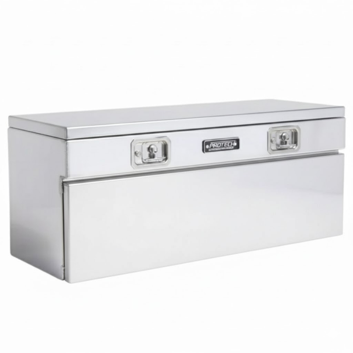 Protech Flatbed Top Mount Contractor Box - Smooth Lid/Door, 1Drop/1Top 20Hx18Dx60L Bright Aluminum Model 54-7856