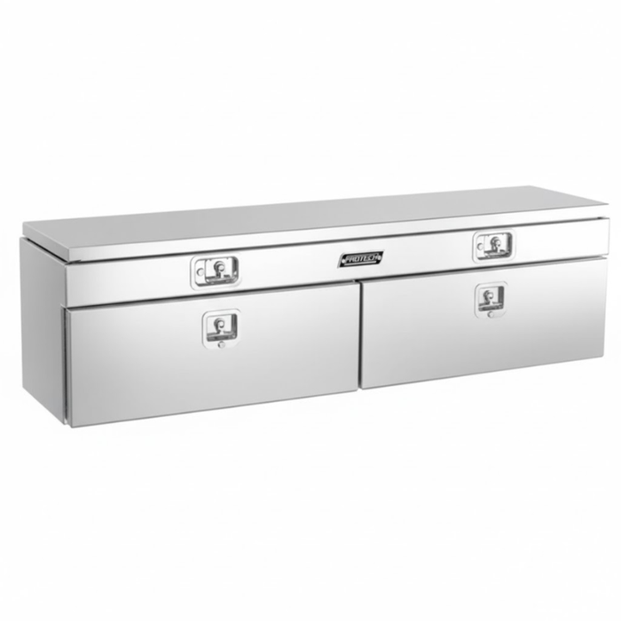 Protech Flatbed Top Mount Contractor Box - Smooth Lid/Door 2Drop/1Top 20Hx18Dx72L Bright Aluminum Model 54-7866