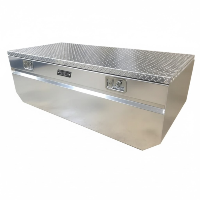 Protech Chest Tool Box - 21X20X62, 20+ Chevy HD 5.5'Bed, Notched Diamond Plate Lid Bright Aluminum Includes Tray Model 54-5422