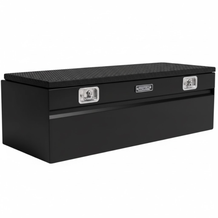 Protech Chest Tool Box - 19X20X60, W/4" Chamfer- Diamond Plate Lid Textured Black Includes Tray Model 54-8440-20-TB