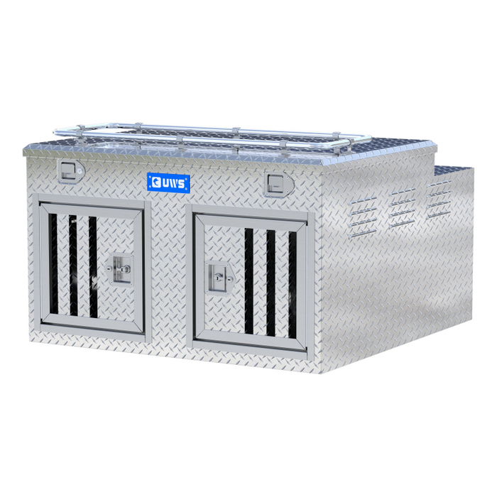 UWS Bright Aluminum 48" x 48" Double-Door Dog Box with Full Enclosure & Storage Model DB-4848N
