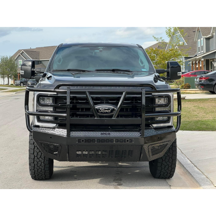 Bodyguard T2 Front Extreme - Sensor Cutouts Factory Fog Cutouts Winch Mount Skid Plate W/ Mesh Grille No Camera Harness Gloss Black Powder Coat Model EEF23BYWGMN
