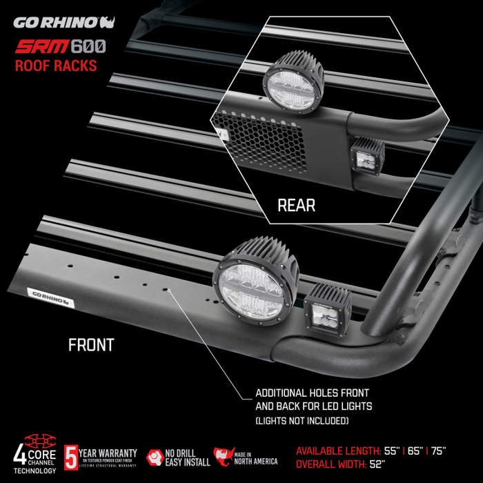 Go Rhino SRM600 55" Long x 52" Wide Tubular Basket Style Roof Rack Model 5936055T