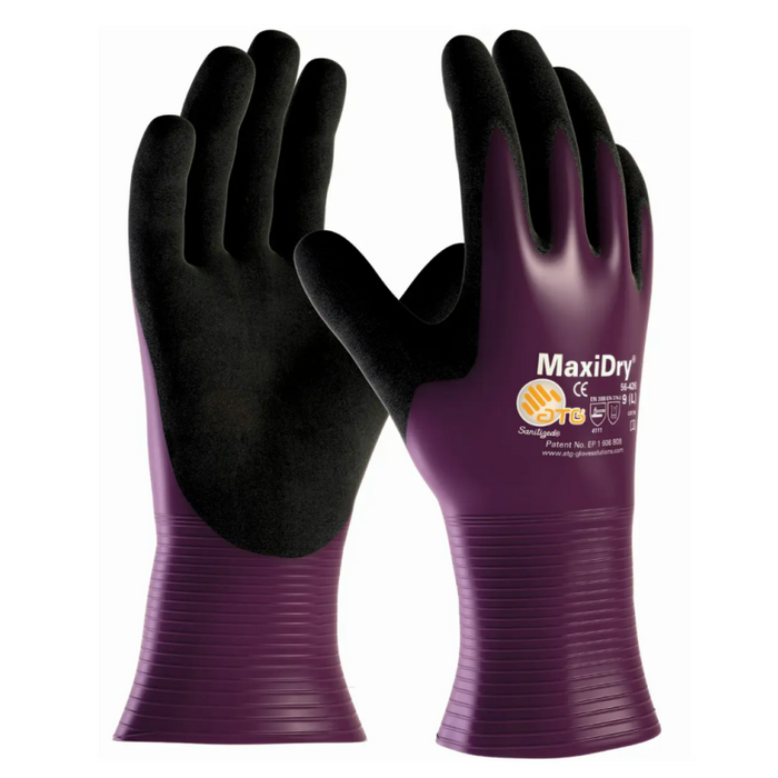 PIP Maxidry Gloves By ATG®, Drivers Style, Purple/Black Nitrile Non-Slip, Medium Model 56-426/M