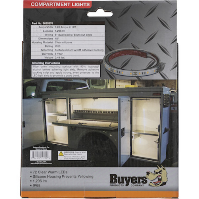 Buyers Products 48 Inch Silicone 72-LED Strip Lights with 3M Adhesive Backing - Clear and Warm Model 5625276