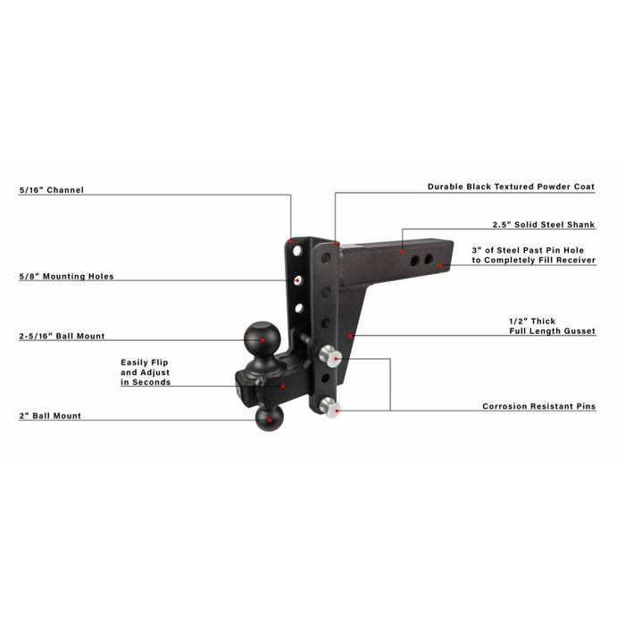 BulletProof Hitches 2.5" Shank Heavy Duty 6" Drop/Rise Hitch Model HD256