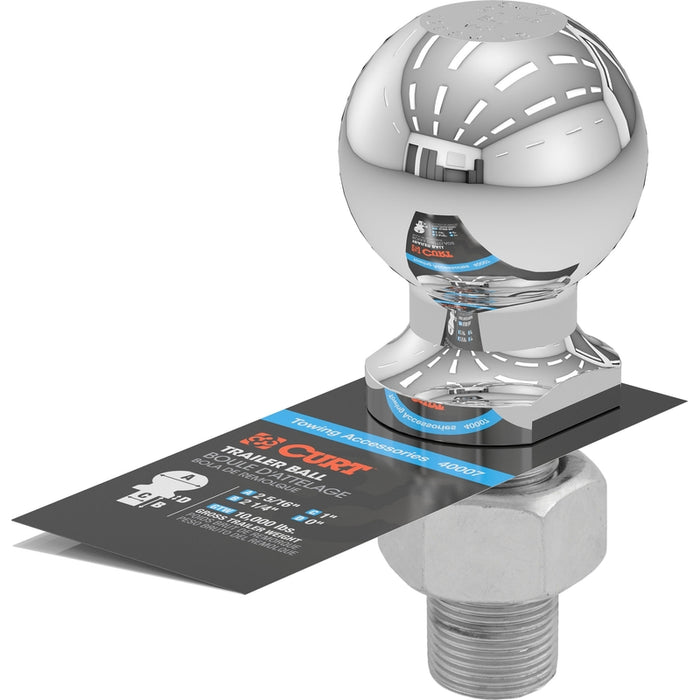 CURT Chrome Trailer Hitch Ball, 10,000 lbs, 2-5/16-Inch Diameter, 1 x 2-1/4-Inch Shank Model 40007