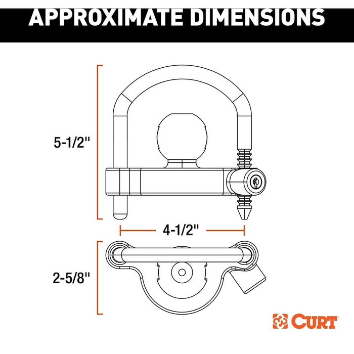 CURT Universal Trailer Coupler Lock, Bright Orange, Fits Couplers with 1-7/8", 2" or 2-5/16" Ball Diameter Model 23090