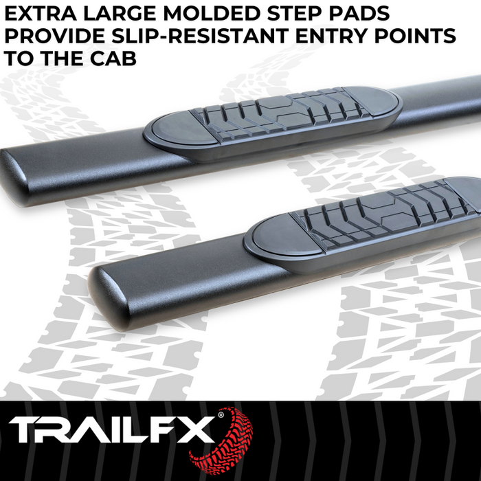 TrailFX 5" Oval Straight Step Nerf Bars W/ Step Pads Matte Black Steel Model A7102T