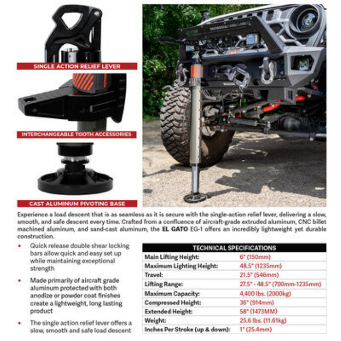 Go Rhino EL Gato EG1 Hydraulic Recovery Jack Model XG-RJ50010B