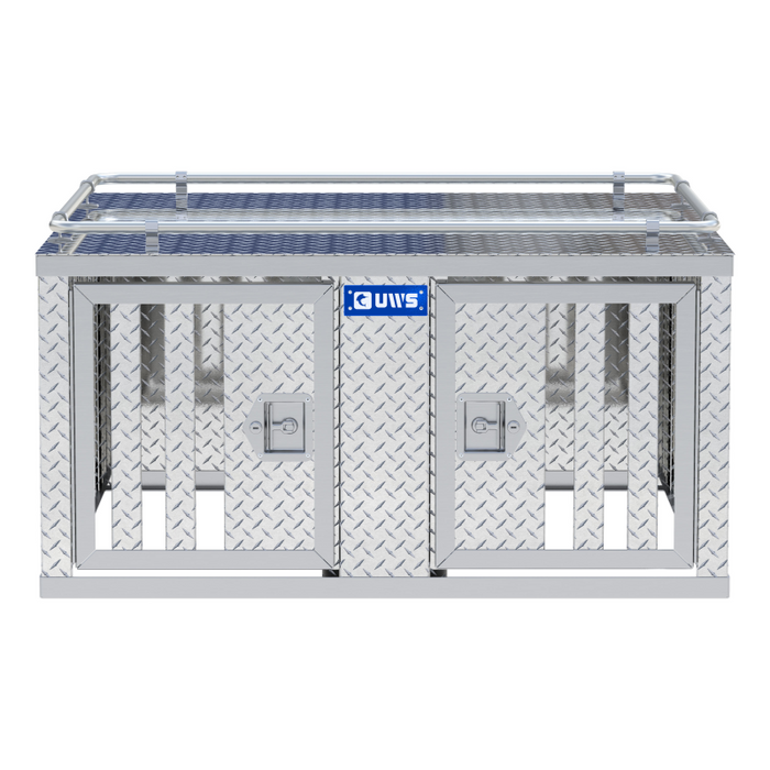 UWS Bright Aluminum 48" x 48" Double-Door Dog Box with Divider Model DB-4848