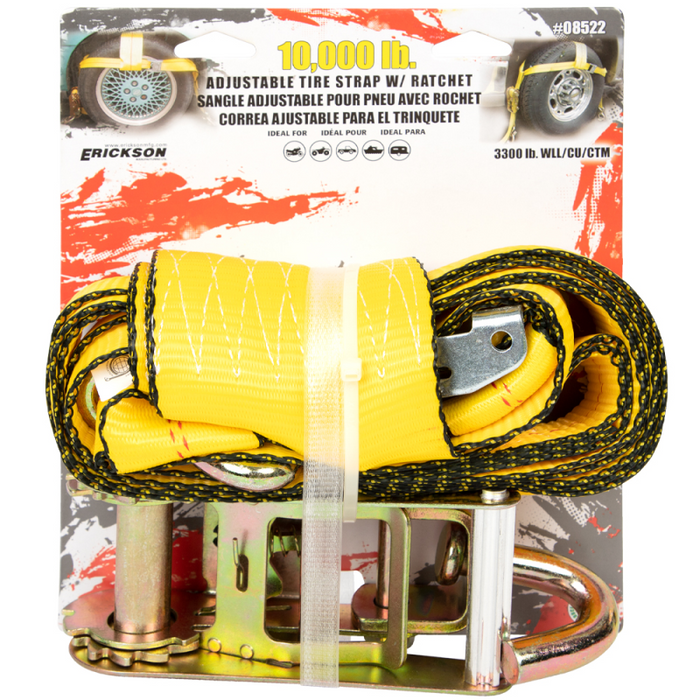 Erickson Manufacturing 4 In x 22Ft 10,000Lb Adjustable Tire Strap With Ratchet Yellow Model 58522