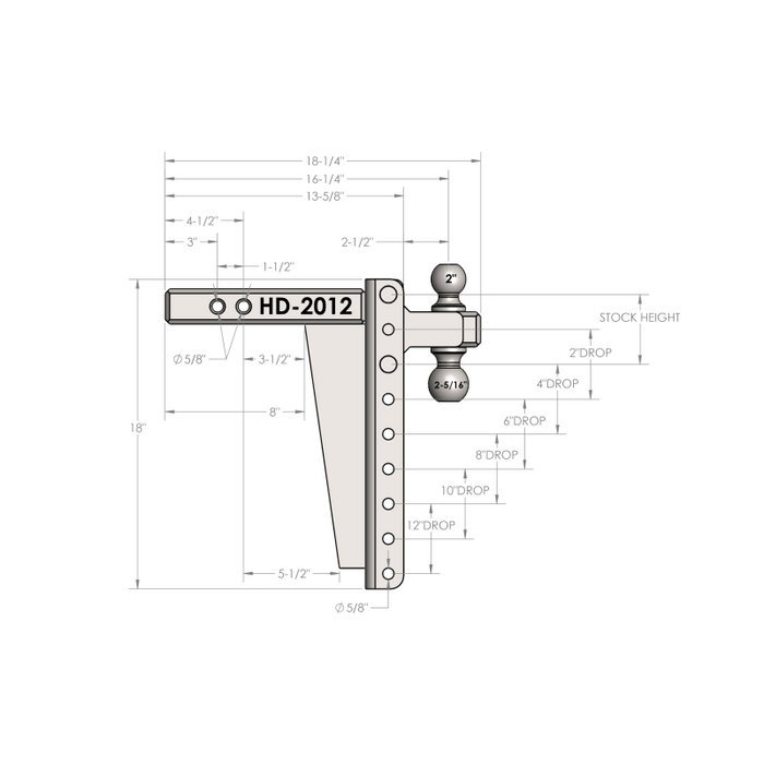 BulletProof Hitches 2.0" Heavy Duty 12" Drop/Rise Hitch Model HD2012