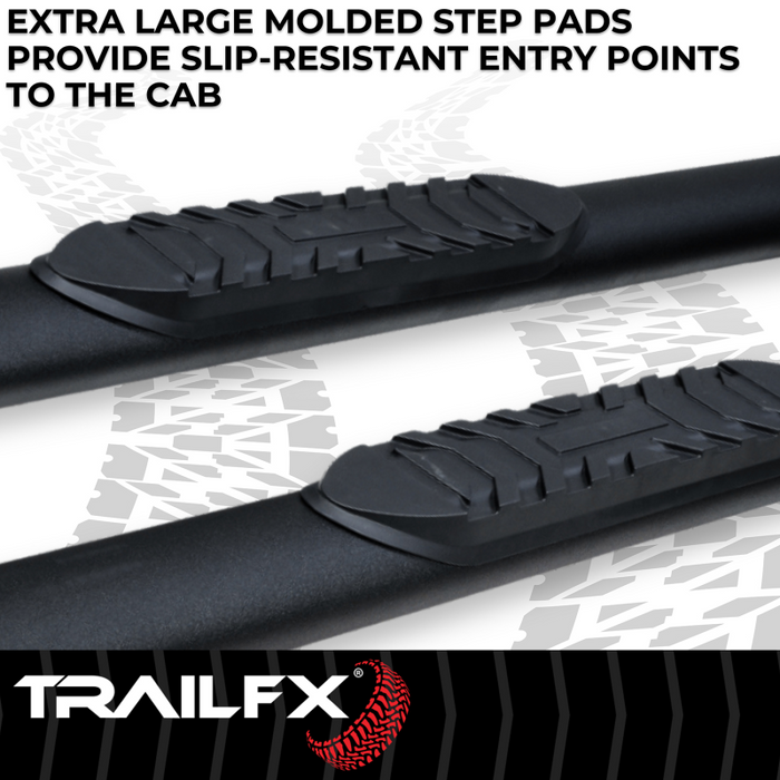 TrailFX 4" Oval Straight Step Nerf Bars W/ Step Pads Matte Black Steel Model A1559T