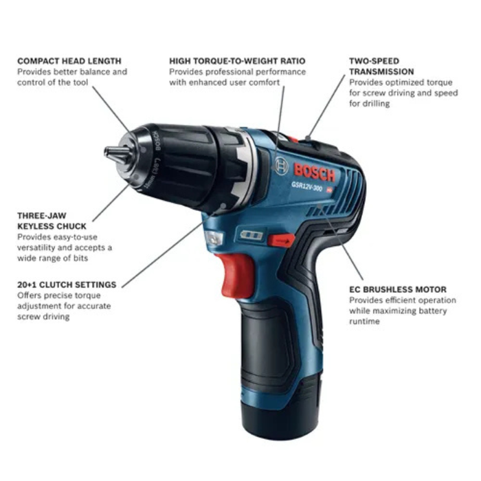 Bosch 12V Max EC Brushless 3/8 In. Drill/Driver Kit Model GSR12V-300B22
