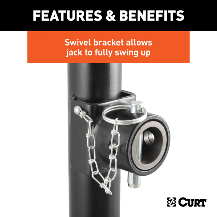 CURT Pipe-Mount Swivel Trailer Jack with Top Handle 5,000 lbs, 10" Travel Model 25006