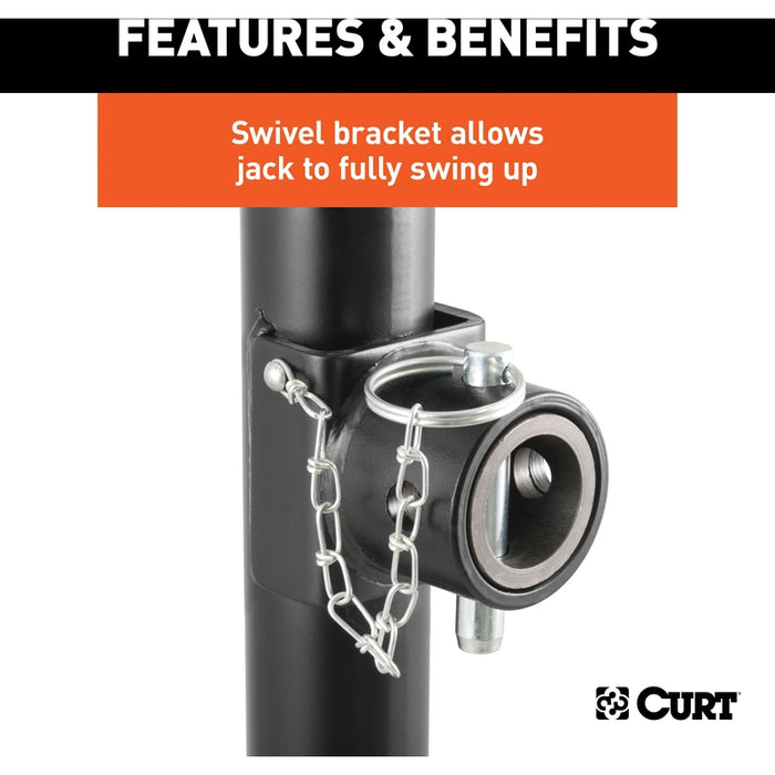 CURT Weld-On Pipe-Mount Swivel Trailer Tongue Jack, 5,000 lbs. Support Capacity, 10-3/4 Inches Vertical Travel Model 25006